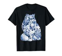 Fleurs de Chat Persan Floral Chinoiserie Bleu Toile Art Chaton T-Shirt