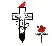 Fleurs de cimetière pour tombe, décorations funéraires pour cimetière, pierres tombales, utilisées pour les tombeaux, pour créer un hommage paisible (oiseau rouge)