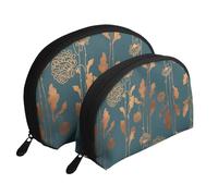 Fleurs De Cuivre Art Déco, Trousse de Maquillage Coquille Femme Petit Porte-Monnaie Trousse de Toilette Trousse à cosmétiques 2 pièces