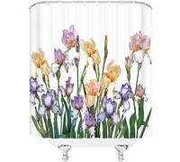 Fleurs de Jardin Rideau de Douche 240x220 cm Anti Moisissure 3D Style Peinture à l'huile Rideaux de Baignoire Tissu Lavable Imperméable Polyester pour Rideau Douche Salle avec 12 Crochets a.1084