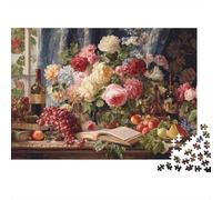 Fleurs de la Nature Morte Vin 1000 Pièce Carton Robuste Puzzle Premium Adolescents Fans 12-18 Ans Impossible Difficile Défiant Joyeux Cadeau 38x26cm/1000pcs