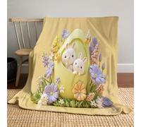 Fleurs De Lapin De Dessin Animé Couverture Polaire 130x150cm, Œufs De Pâques Flanelle Couverture Polaire, Couvertures en Flanelle Confortable pour Aux Canapés Et Aux Lits Chaud Durable