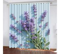 Fleurs de Lavande Salon Rideaux Occultants, Fleurs Violettes Enfants Panneaux de Rideaux intérieurs, Plantes Draperies, Bleu Chambre Décoration Fenêtre L 132 x H 240cm x2