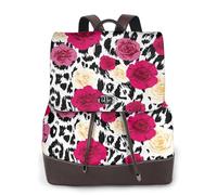 Fleurs de léopard colorées,Sac à dos imperméable pour femme, sac à dos de voyage léger en cuir PU tendance
