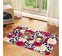 Fleurs de léopard colorées,Tapis d'alimentation pour Animaux de Compagnie, Sets de Table en Cuir PU pour Chats et Chiens,30x45cm