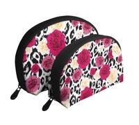 Fleurs de léopard colorées, Trousse de Maquillage Coquille Femme Petit Porte-Monnaie Trousse de Toilette Trousse à cosmétiques 2 pièces