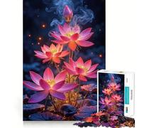 Fleurs de Lotus Roses à l'éclat Magique Puzzle de 1000 pièces pour Adolescents Puzzle Facile à Assembler et à découper pour Les vœux du Père Noël (50x75cm)
