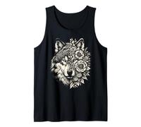 Fleurs de loup florales visage de loup pour les amoureux des loups femmes loup Débardeur