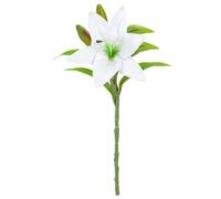 Fleurs de lys artificielles réalistes avec tige et feuilles vertes pour maison, fête de mariage, arrangement floral artificiel intérieur ou extérieur, photo blanche