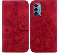 Fleurs De Lys Béquille Flip Corde À Main Similicuir - Portefeuille Cas Pour Oneplus Nord N200 5g Case - Red