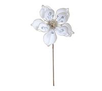 Fleurs de magnolia artificielles pour sapin festif et décoration d'intérieur, fabriquées à partir de flanelle et d'acrylique avec tiges en fil de fer flexible pour un placement réglable (blanc)
