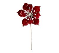 Fleurs de magnolia artificielles pour sapin festif et décoration d'intérieur, fabriquées à partir de flanelle et d'acrylique avec tiges en fil de fer flexible pour un placement réglable (rouge)