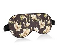 Fleurs de magnolia blanc avec des feuilles sur des masques pour les yeux noirs Blocs de couverture Masque de sommeil léger Couverture d'abat-jour Bandeau relaxant pour les yeux avec sangle de tête rég