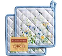 Fleurs De Mai Set of 2 Pot Holders 100% Cotton for Barbecue,Baking,Oven,Microwave,Grilling,Spring/Summer,Easter (20 cm x 20 cm)
