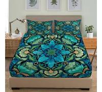 Fleurs de Mandala BohèMe Parure de Lit Adulte & Enfant Microfibre Brossé Extra Doux Drap Housse 90x190 cm, 30 cm Poche Profonde, Vert Confortable et Respirant Drap Housse 2 Personnes