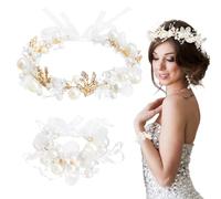 Fleurs de Mariage Cheveux Bijoux, Accessoire Cheveux Mariage Femme, Perle Couronne Communion Fille, Serre Tete Mariage Diadèmes et Bracelets pour Mariée Demoiselle Honneur Bouquetière