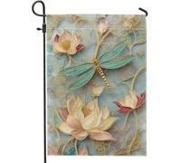 Fleurs De Nénuphar Et Libellule Bleue Drapeau Couleurs Vives Bannière Solide Drapeaux Pour Balcon Pelouse Bar 30X45Cm