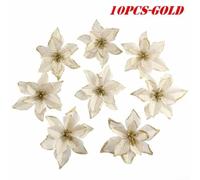 Fleurs de Noël Artificielles 10pcs Décoration pour arbre Fleurs(Gold) | Réalisme 3 couches, lot de 10, couleurs or/argent/, pour idéal sapin, ambiance festive