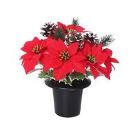 Fleurs de Noël pour tombe | Poinsettia de Noël | Vase de cimetière | Pot de fleurs artificielles pour tombes | Convient pour une utilisation en intérieur et en extérieur | (cône de poinsettia et houx)