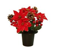Fleurs de Noël pour tombe | Poinsettia de Noël | Vase de cimetière | Pot de fleurs artificielles pour tombes | Convient pour une utilisation en intérieur et en extérieur | Cône de poinsettia doré