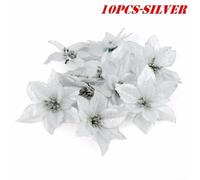 Fleurs De Noël Simulées 10 13-15cm Or Argent Pour Sapin | Décore sapin centres de table Utilisation en espaces publics Montage effort pour choix entre or et argent