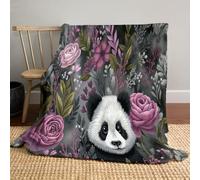 Fleurs De Panda De Dessin Animé Couverture en Flanelle, Style Aquarelle Rétro Couverture Plaid Polaire Flanelle 150x200cm, Couvertures Chaude Et Moelleuse Idéale pour Chambre d'enfant