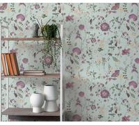 Fleurs De Papier Peint Dans Un Style Campagnard - Vert, Violet, Jaune