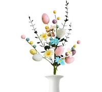 Fleurs de Pâques vibrantes - Arrangement floral printanier artificiel, bouquet en tissu de 30,5 cm avec charme, pics à œufs en soie avec style, décoration festive, pièces saisonnières pour fête, rasse
