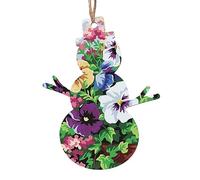 Fleurs de pensées en bois en forme de bonhomme de neige - Décoration à suspendre pour sapin de Noël - Ornements de tranche de bois avec cordes pour décorations de Noël