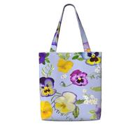 Fleurs de pensées,Sacs d'épicerie réutilisables, sacs fourre-tout de grande capacité, sac à bandoulière en toile