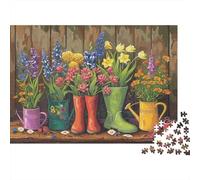 Fleurs de Printemps dans des Bottes Puzzles 1000 Pièces pour Adultes et Enfants, Fleurs de Printemps dans Un Vase-Botte, Jeu Éducatif, Défi, Activité Relaxante, Cadeau pour Tous, 52x38cm
