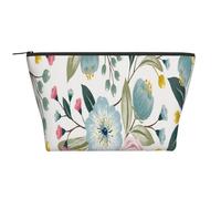Fleurs De Printemps Floral Belle Bleu Rose Rose Feuille Verte Couleurs Douces, Trousse de Toilette Trousse de Maquillage Sac à cosmétiques Trousse de Toilette de Voyage Portable