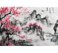 Fleurs De Prunier 5D Peinture Diamant Complet Adulte, Paysage Diamond Painting Bricolage Cristal Strass Point De Croix Artisanat Mosaique kit de Broderie au décoration Murale pour la Maison, 50x70cm