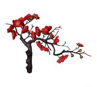 Fleurs de prunier artificielles réalistes en soie pour salon, bureau, bouquet de mariage pour style zen blanc (rouge vif)