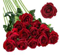 Fleurs de Roses Artificielles, 15 Pièces Fleurs Artificielles Deco Mariage 2.7 x 20 in Roses en Soie Tige Unique réaliste Faux Bouquet de Rose, pour Décoration de Mariage Fête Famille (Bordeaux)
