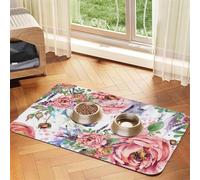 Fleurs de Roses de Cheval à l'aquarelle,Tapis d'alimentation pour Animaux de Compagnie, Sets de Table en Cuir PU pour Chats et Chiens,40x60cm
