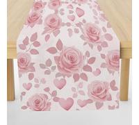 Fleurs de Roses Vintage Chemin de Table Deco Bapteme Garcon, Fleurs Romantiques et Amour Lavable Décoration de Table Cuisine Table Couverture Intérieur Mariage Vacances Fête Décor 32 x 275 cm