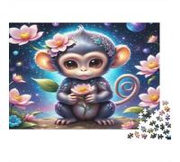 Fleurs de Singe Mignonnes Puzzle 1000 Pièces Papier recyclé pour Adultes Puzzle pour Adultes Jeu Familial Amusant et Stimulant Excellente idée Cadeau pour la Relaxation 38x26cm/1000pcs