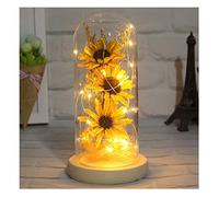 Fleurs de Soleil artificielles en Vrac dans Un dôme en Verre, avec Bande Lumineuse LED, Lampe de Tournesol, décoration de la Maison, Bouquets conservés de Tournesol, Rose