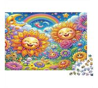 Fleurs de Soleil et de Lune joyeuses Puzzle 1000 Pièces Papier recyclé pour Adultes Puzzle pour Adultes Jeu éducatif pour décompression Jeu Familial Amusant Excellente idée Cadeau 52x38cm/1000pcs