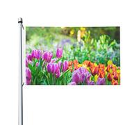 Fleurs De Tulipes Colorées Drapeau Maison 90X150Cm Résistant Aux Intempéries Drapeaux De Jardin Avec Œillets Bannière De Jardin Pour Plage Vacances Ferme