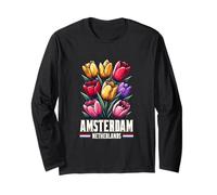 Fleurs de tulipes rétro Amsterdam Pays-Bas Coloré Voyage Manche Longue