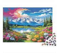 Fleurs des Lacs de Montagne Puzzle 1000 Pièces Papier recyclé pour Adultes Puzzle pour Adultes Jeu Familial Amusant et Stimulant Jeu éducatif pour décompression 38x26cm/1000pcs
