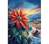 Fleurs d'étoile de Noël dans une scène de Noël 1000 Pièces Puzzle Expert Confirmé En Carton Sans Déformation Faune sauvage et animaux de compagnie Très Difficile Décoration Murale Collection Cadeau Fê