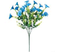 Fleurs d'eucalyptus artificielles en soie résistante aux UV Bleu 36 cm | Design eucalyptus réaliste, accents de gloire du matin, esthétique naturelle, longueur 36 cm, teintes rouge violet foncé