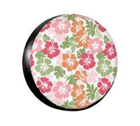 Fleurs d'hibiscus Fleur Tropicale Roses Rouge Orange Housse Roue De Secours Antipoussière Housse De Pneu Résistant À La Saleté Protection De Roue pour Trailerrv RV Camping-Car 17inch