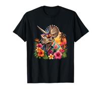 Fleurs d'hibiscus hawaïennes Triceratops Coucher de Soleil d'été T-Shirt