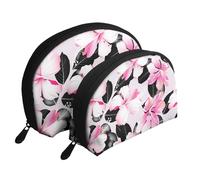 Fleurs d'hibiscus Tropicales à Feuilles Noires, Trousse de Maquillage Coquille Femme Petit Porte-Monnaie Trousse de Toilette Trousse à cosmétiques 2 pièces