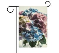 Fleurs d'hortensia dans un vase, drapeaux de jardin, 30,5 x 45,7 cm, drapeau extérieur double face, drapeau de cour d'été, drapeau floral de bienvenue, drapeaux de jardin saisonniers, décorations de