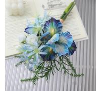 Fleurs d'iris artificielles, bouquet d'iris artificiel, fleurs artificielles en soie, pour décoration de fête de mariage (bleu)